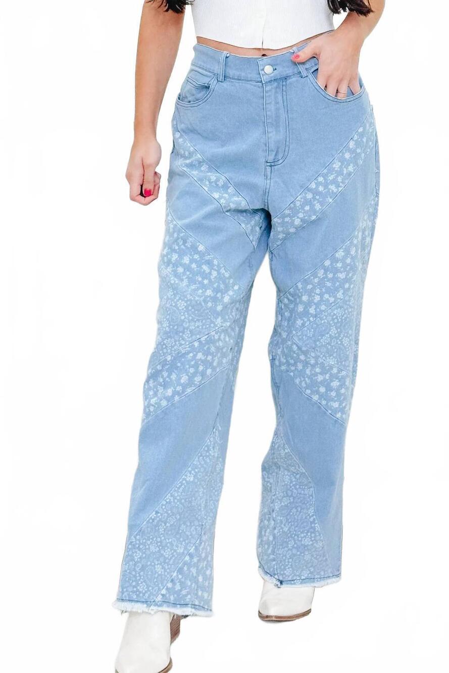 NEW DAVI & DANI free falling high-rise cotton blend wide leg jeans in light wash